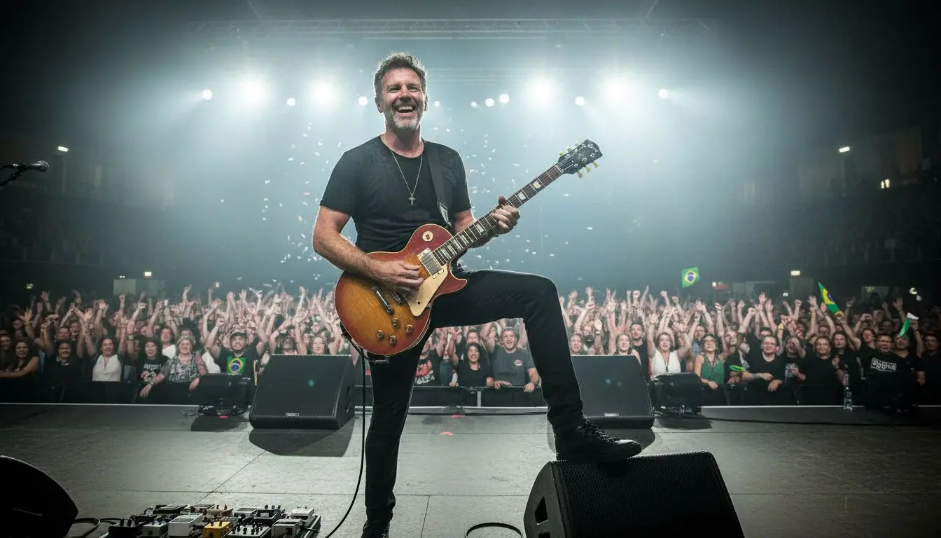 Guitarrista tocando com confiança e evolução real